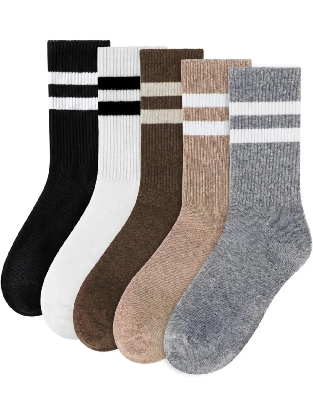 5 Pairs Women's Striped Crew Socks - Casual Cotton Above Ankle Socks, Comfy Fit